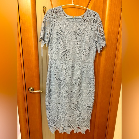 Eliza J Light Blue Lace Midi Dress - Picture 1 of 4